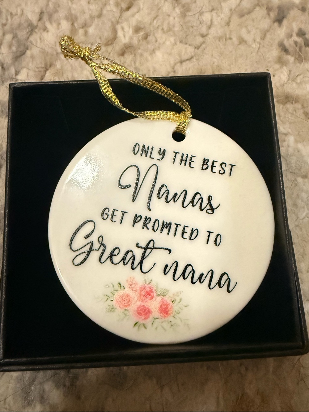 New In Box Great Nana Ceramic Disc Ornament- OS, White Pink